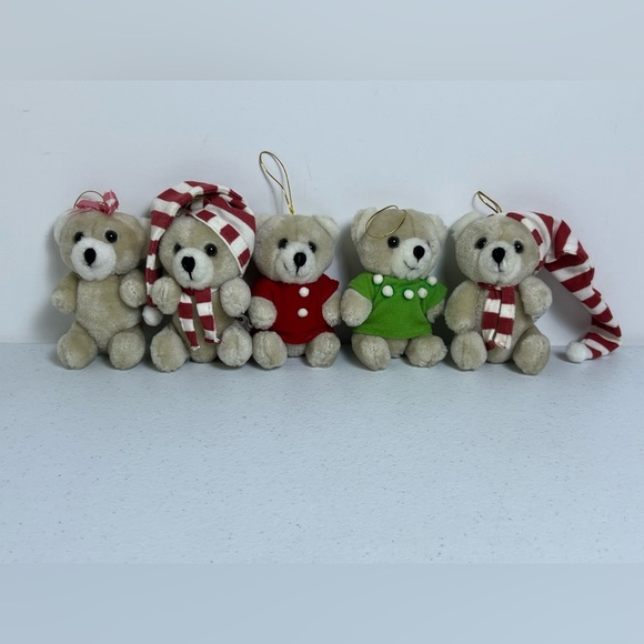 VTG Collins Co Showtime Bear Stuffed Plush Christmas Ornaments Lot of 5 Adjust - Picture 1 of 8
